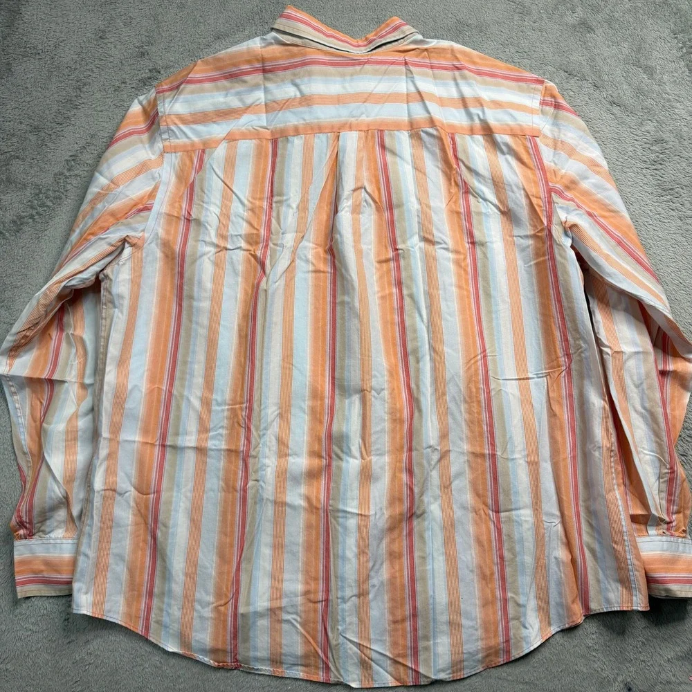 Eddie Bauer Mens XL Orange Striped Long Sleeve Button Down Stain Resistant Shirt